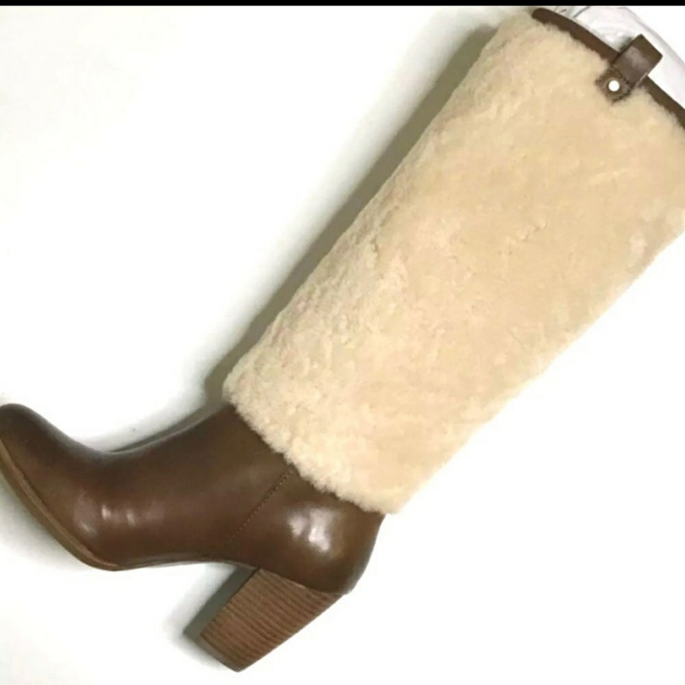Ugg Ava Exposed Shearling Fur Boots Designer Leather